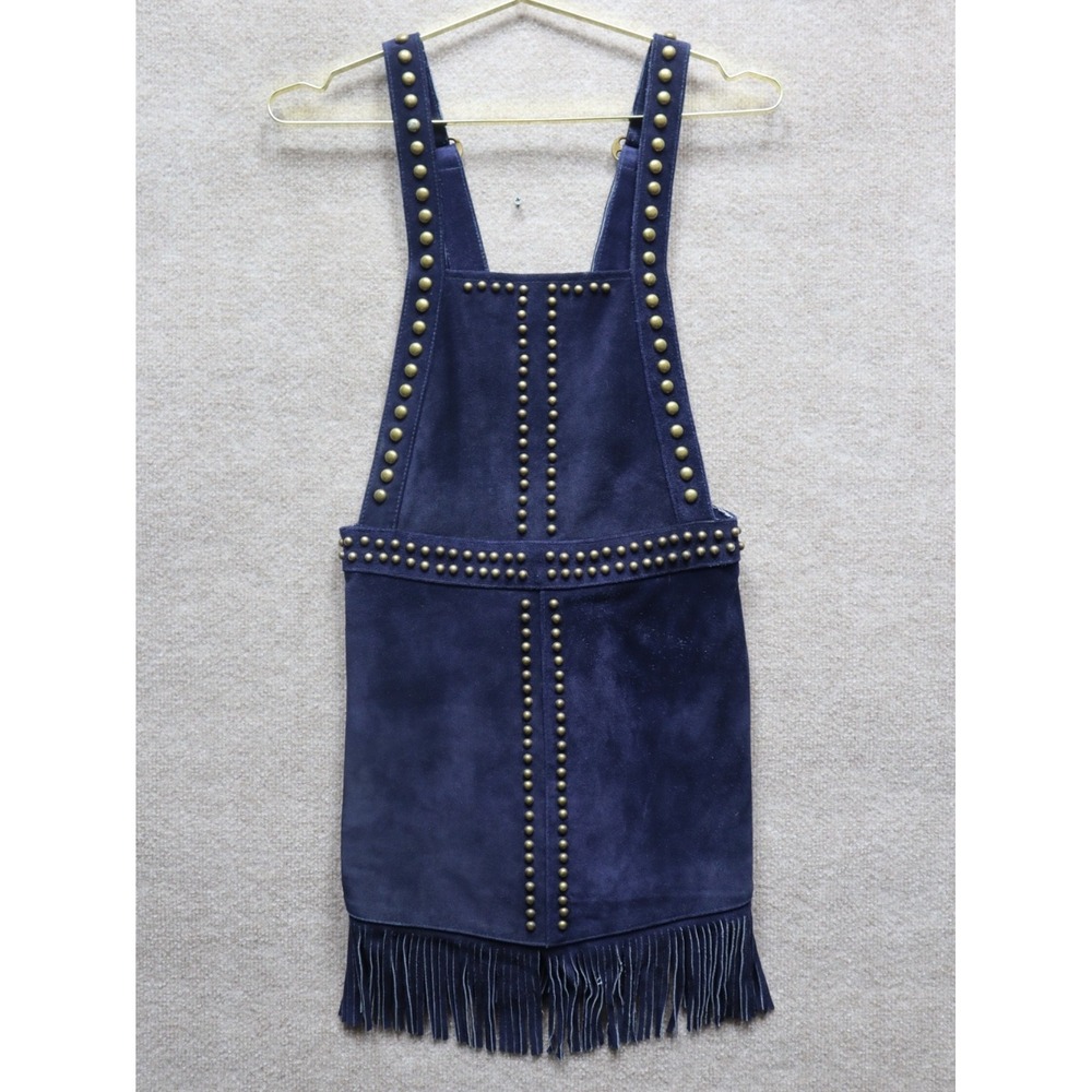 Understated Leather Hold Your Horses Pinafore Dress Women Small Navy Blue *READ*